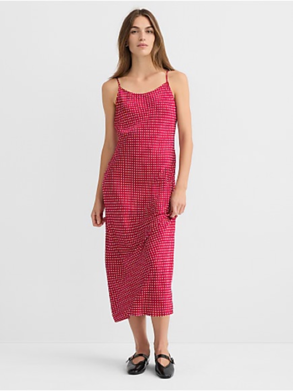 Red Polka Dot Slip Midi Dress